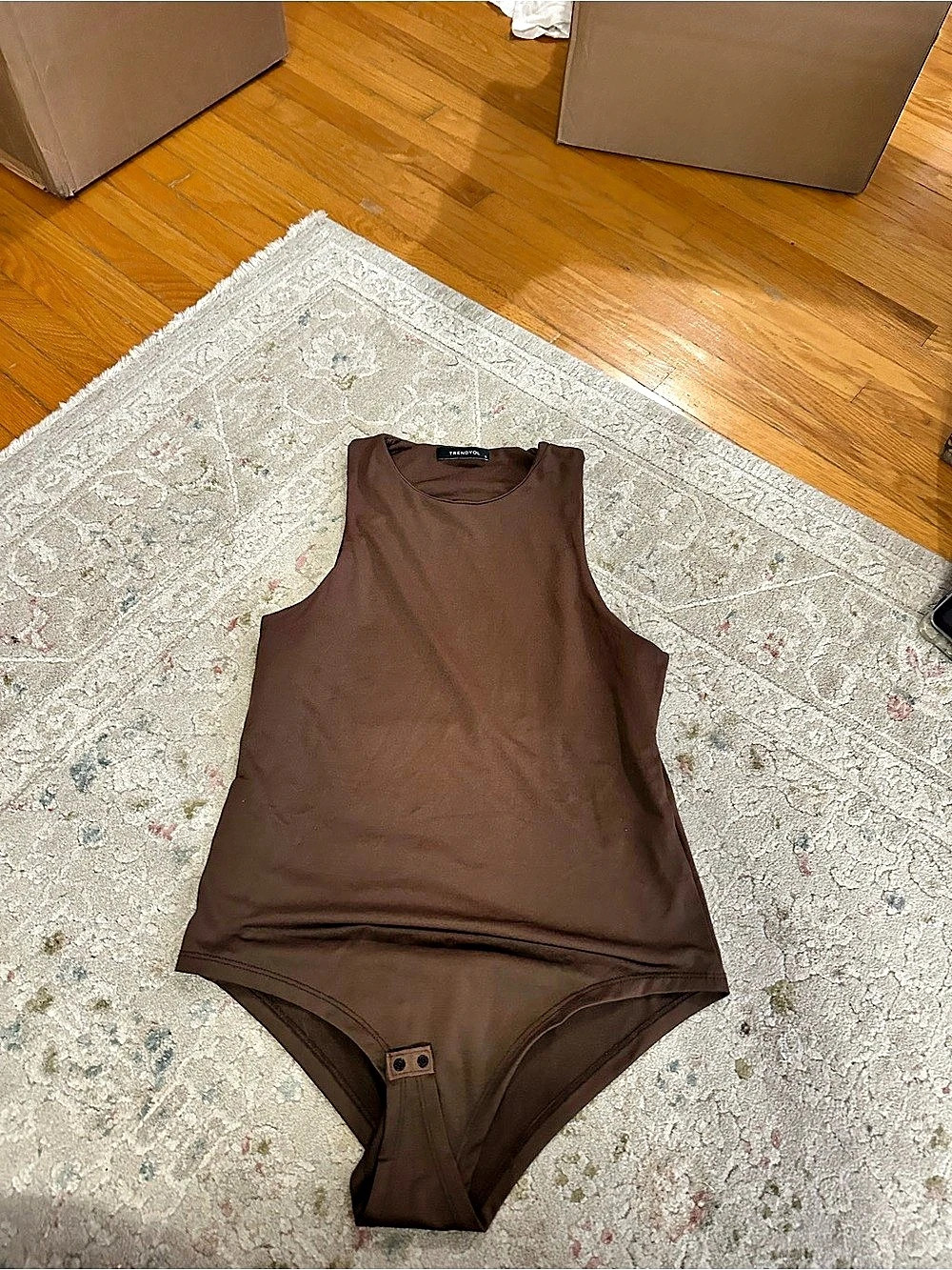 Trendyol Dark Brown Halter Neck Bodycon Stretchy Bottom Snap Bodysuit